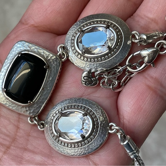 BRIGHTON|Black Onyx Clear Crystal Silver Tone 16-18” adjustable - Picture 12 of 13